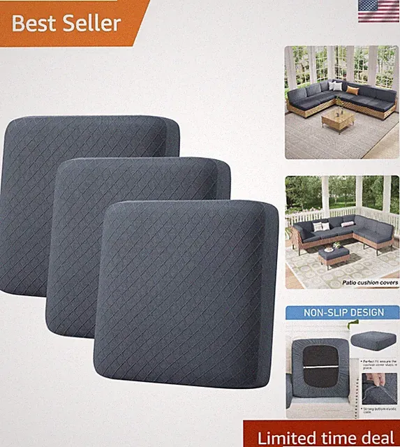 Set of 3 Washable Jacquard Stretch Outdoor Couch Cushion Covers in Grey
