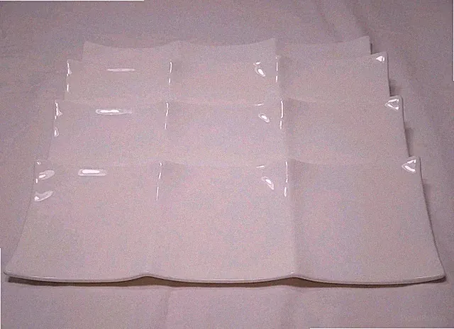 Set of 4 Fortessa Fortaluxe SuperWhite 3 Section Rectangular Sauce Plates Trays