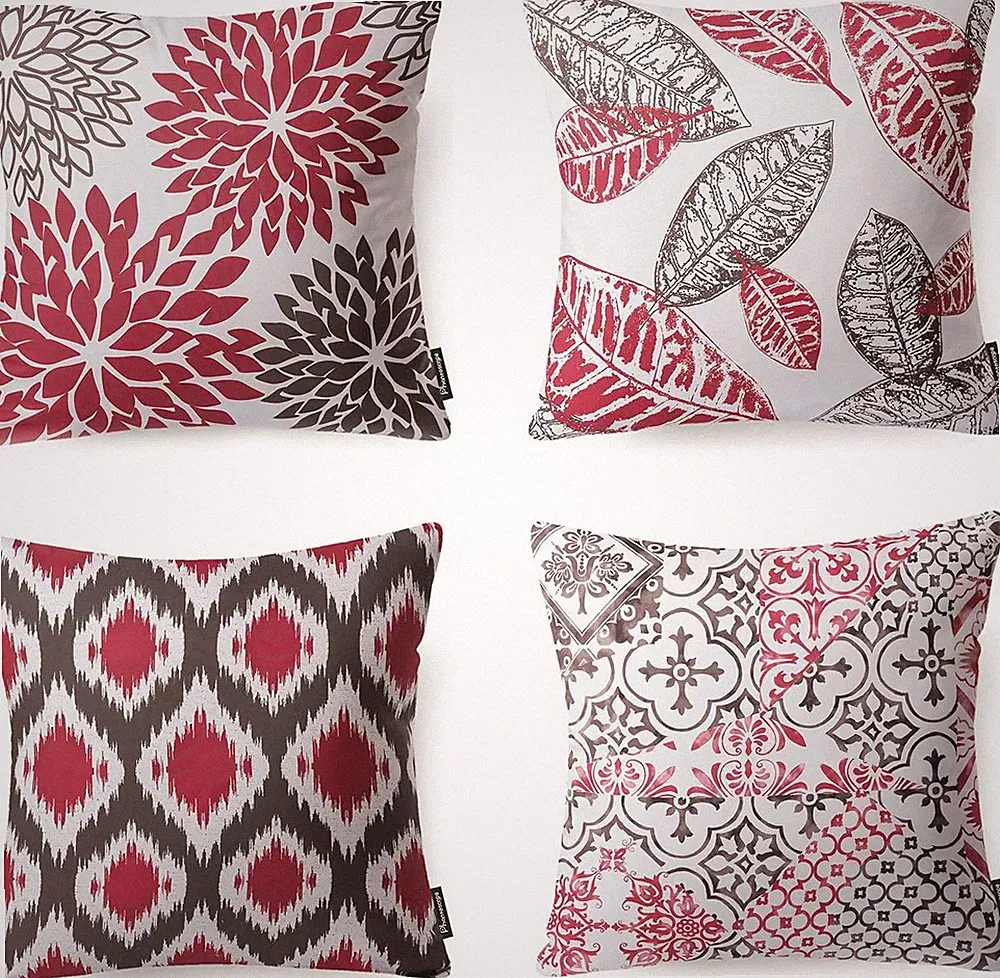 Set of 4 New Living Series Decorative Throw Pillow Case Cushion Cover, Red⭐