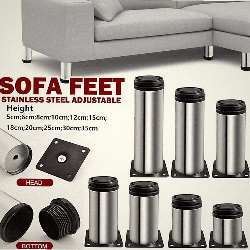 Set of 4 Stainless Steel Adjustable Furniture Legs Replacement Feet Sofa Table