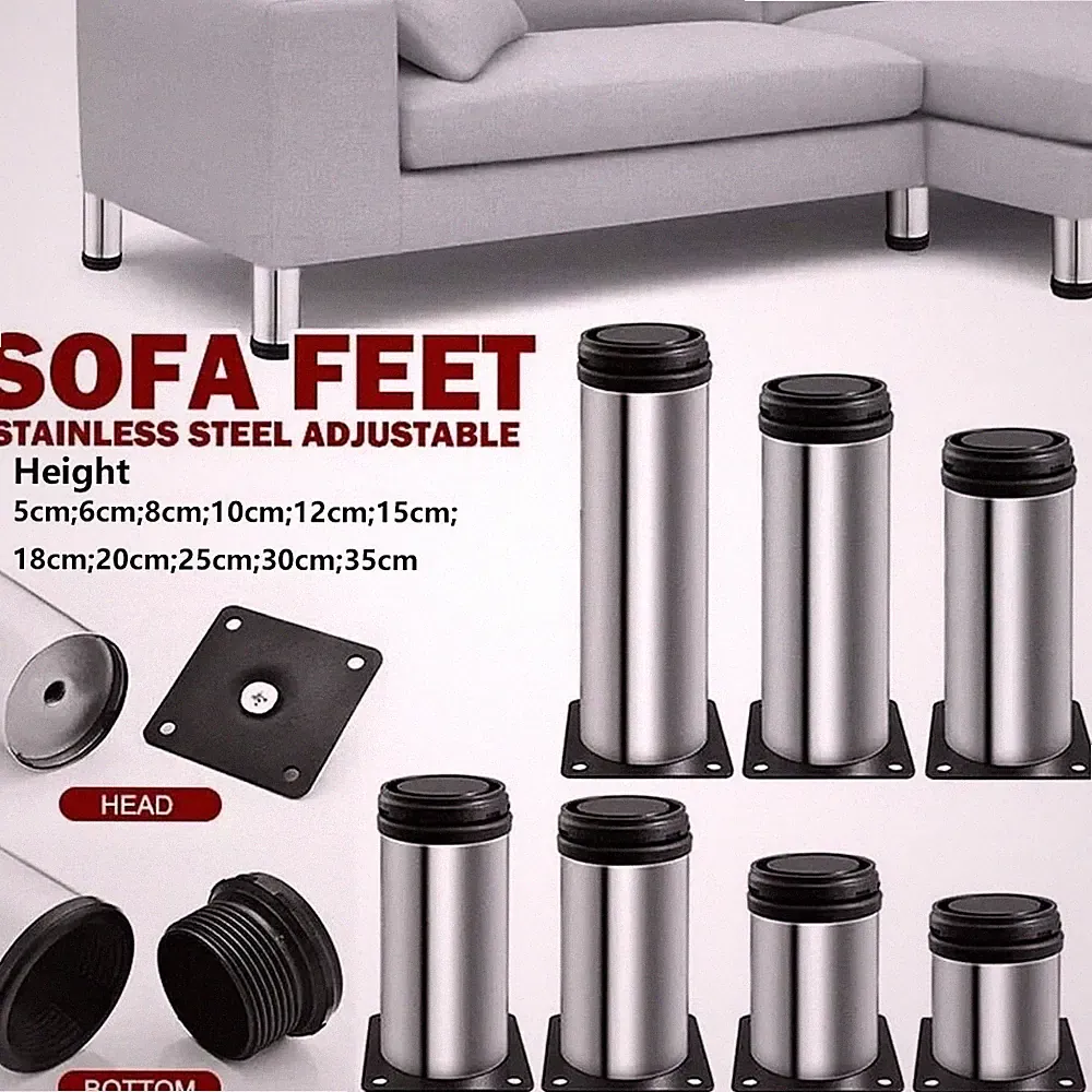 Set of 4 Stainless Steel Furniture Legs Kitchen Cabinet Sofa Bed Feet Adjustable