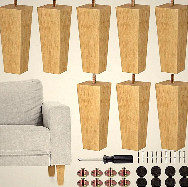 Set of 8 Furniture Legs 6 Inch Square Solid Wood Couch Legs Replacement Sofa Leg