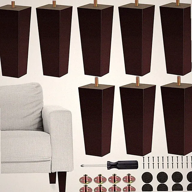 Set of 8 Furniture Legs 6 Inch Square Solid Wood Couch Legs Replacement Sofa Leg