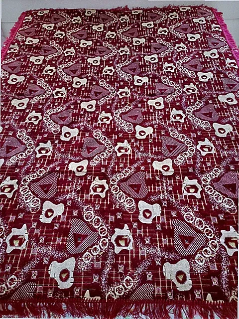 Set of Sofa Cover Blanket Throw & 2 Armchair Covers Velvet Fringe Burgundy