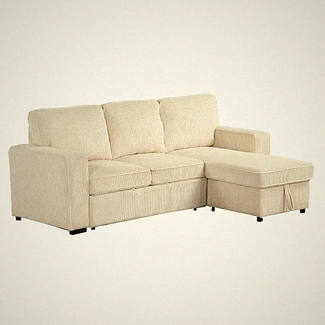 Seya Sleeper L Sectional Sofa- Storage Chaise- Beige Corduroy- 93 Inch