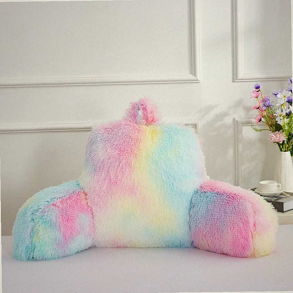 Shaggy Reading Pillow for Bed and Sofa Couch Sitting Up, Tie Dye Backrest Pil...