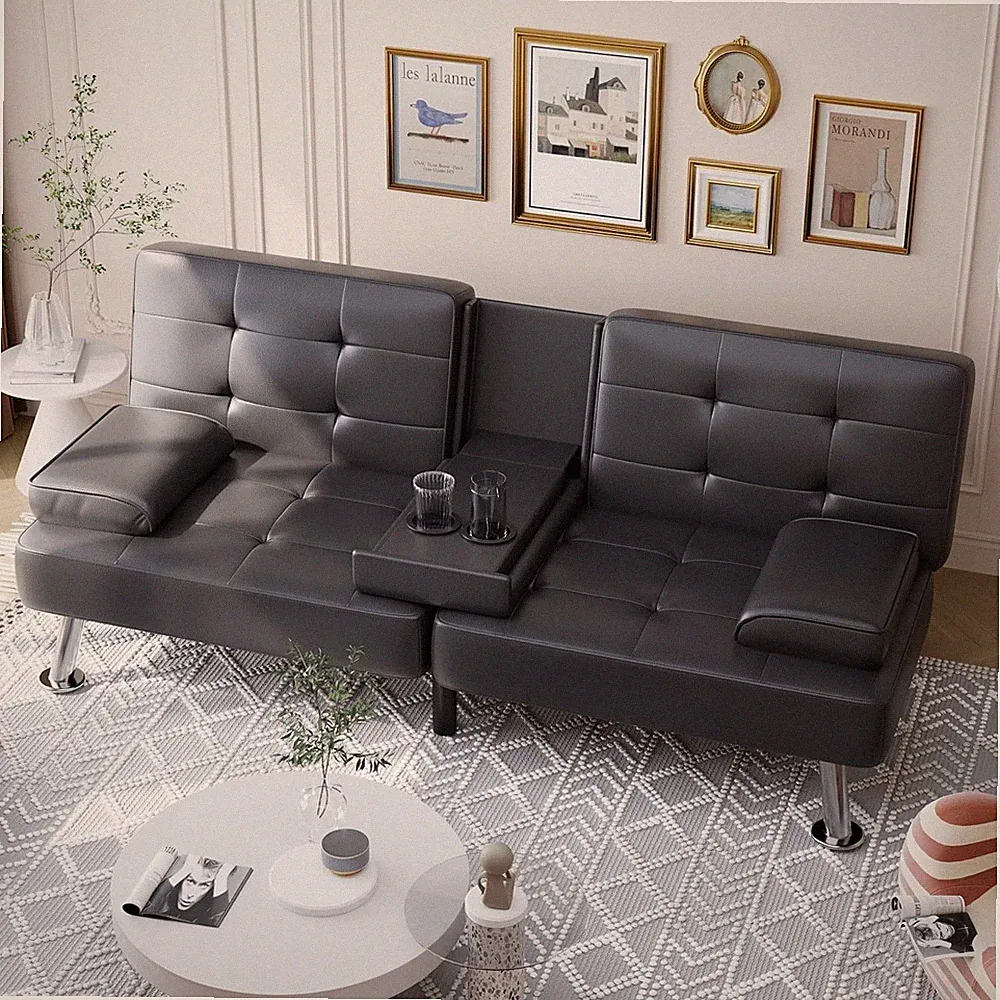 Shahoo Convertible Folding Futon Sofa Bed Faux Leather