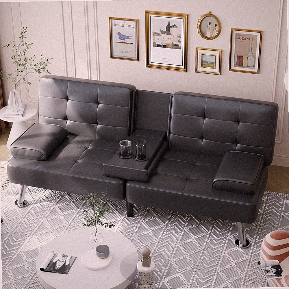 Shahoo Convertible Folding Futon Sofa Bed Sleeper Couch for Living Room Faux