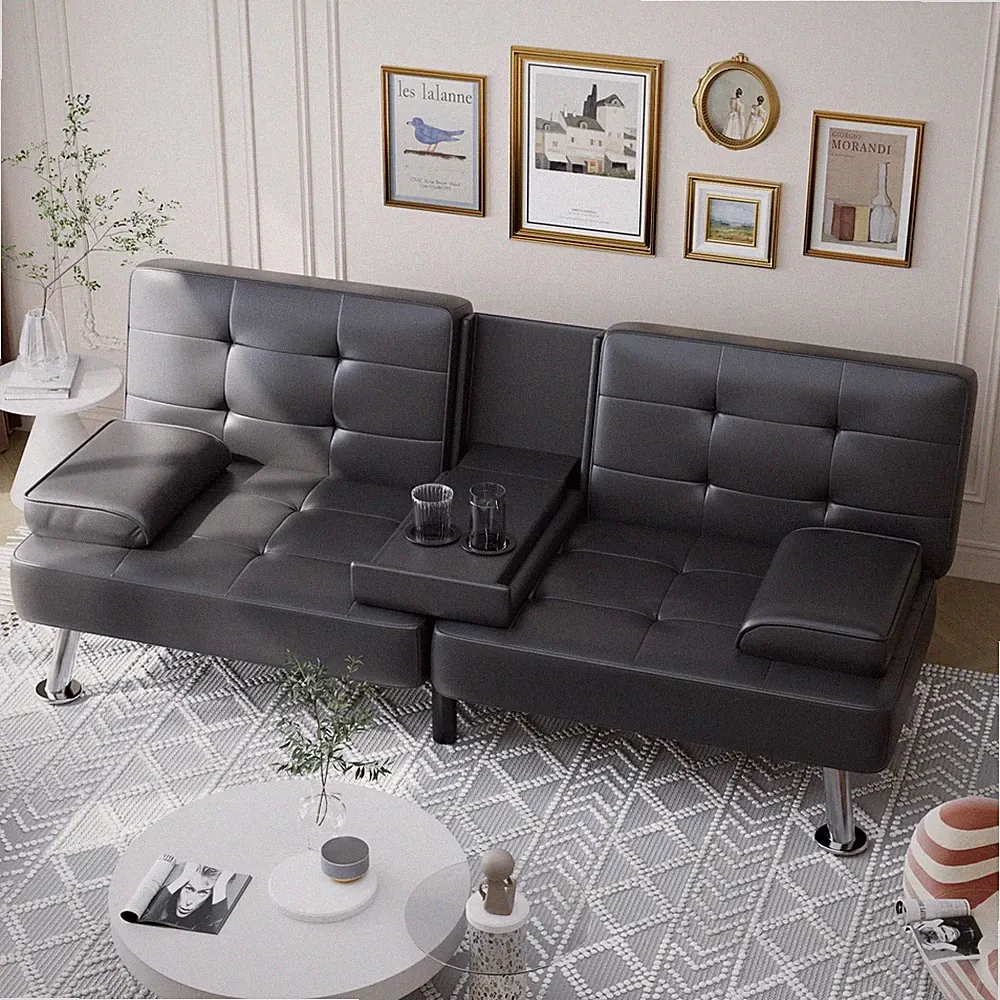 Shahoo Convertible Folding Futon Sofa Bed Sleeper Couch for Living Room Faux Lea