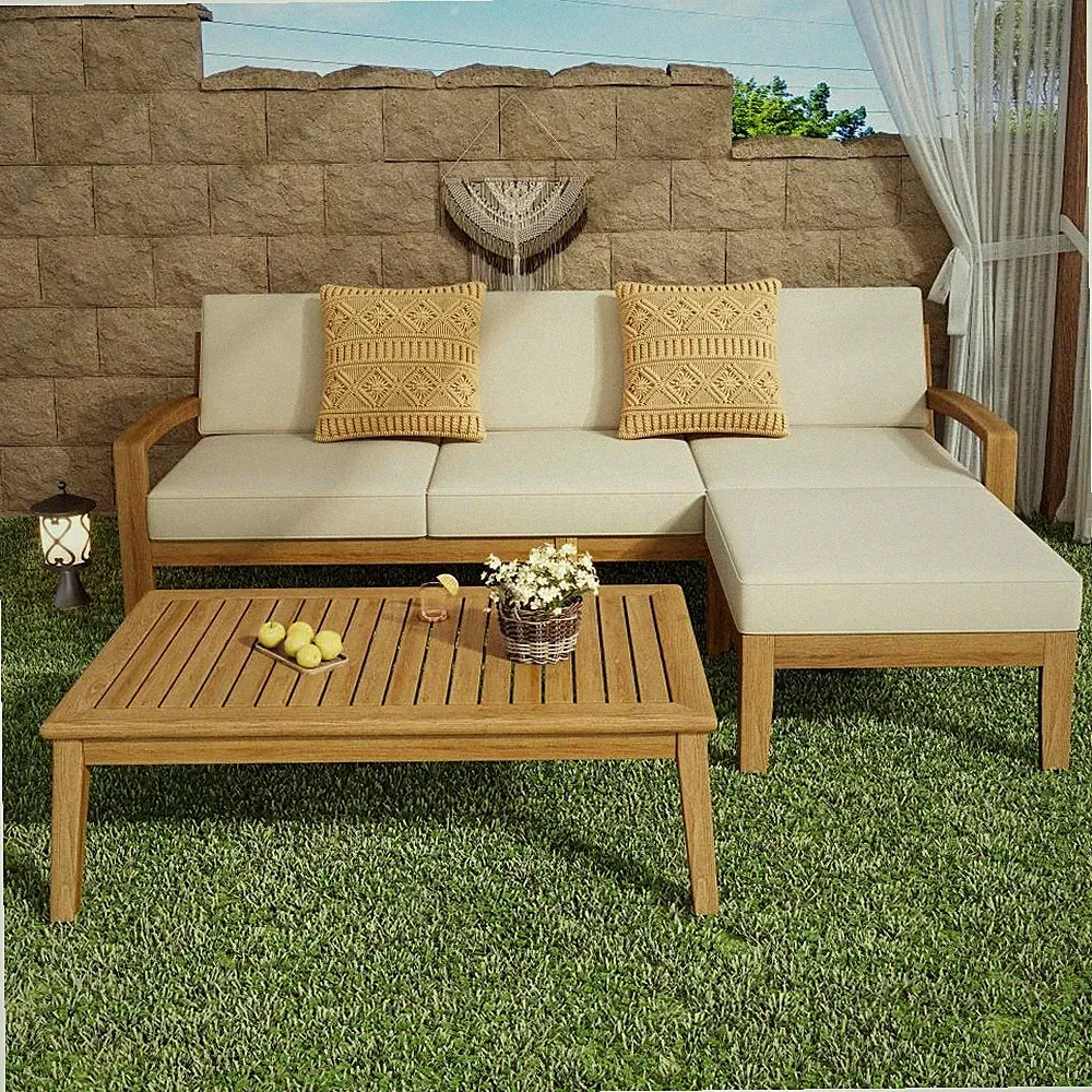 Shape 3pc Acacia Sectional Patio Sofa Set – Outdoor Garden Deck Seating