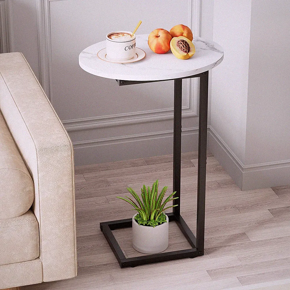 Shaped End Side Table, Small Oval Couch Sofa Table for Bed, Snack Side Table...