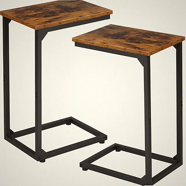 Shaped End Table Set of 2, Couch Side Table that Slide Under