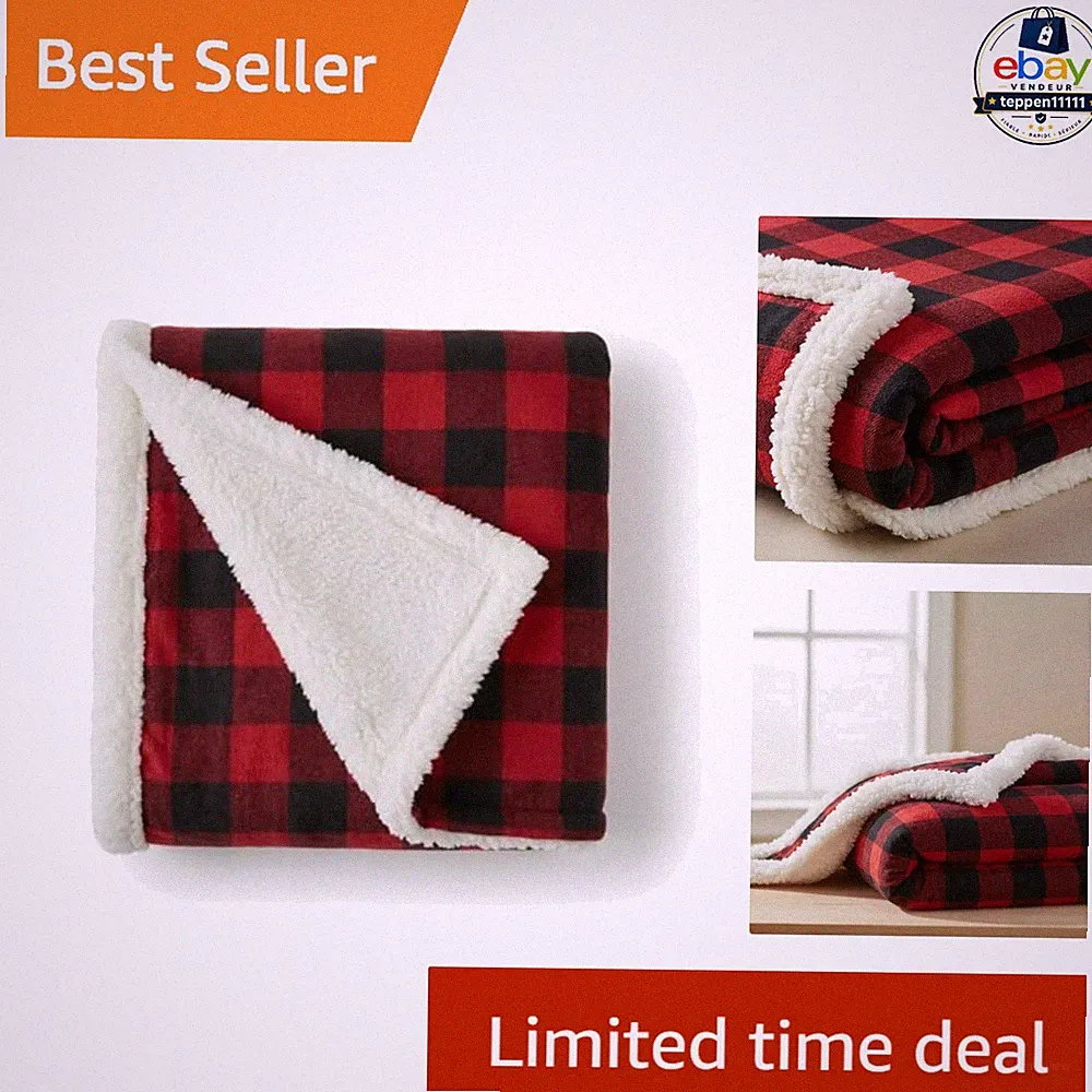 Sherpa Throw Blanket 50x60 Reversible Fleece Plush Cozy Plaid Sofa Bed