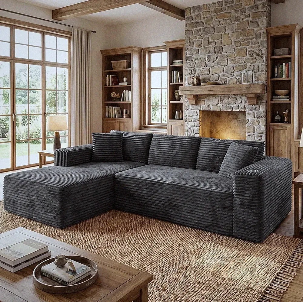 Shintenchi 103" Boneless Couches for Living Room with 2 Cup Holders,L Shaped Mod