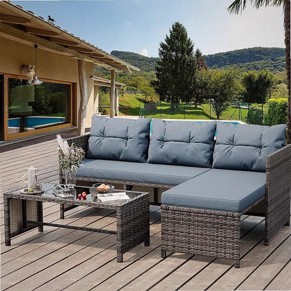 Shintenchi 3 Pieces Outdoor Patio Furniture Sets, Wicker Patio Conversation Sets