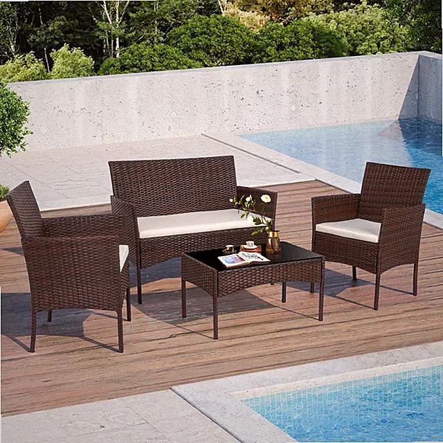 Shintenchi 4 Piece Outdoor Patio Furniture Set, 4 patio set, Khaki