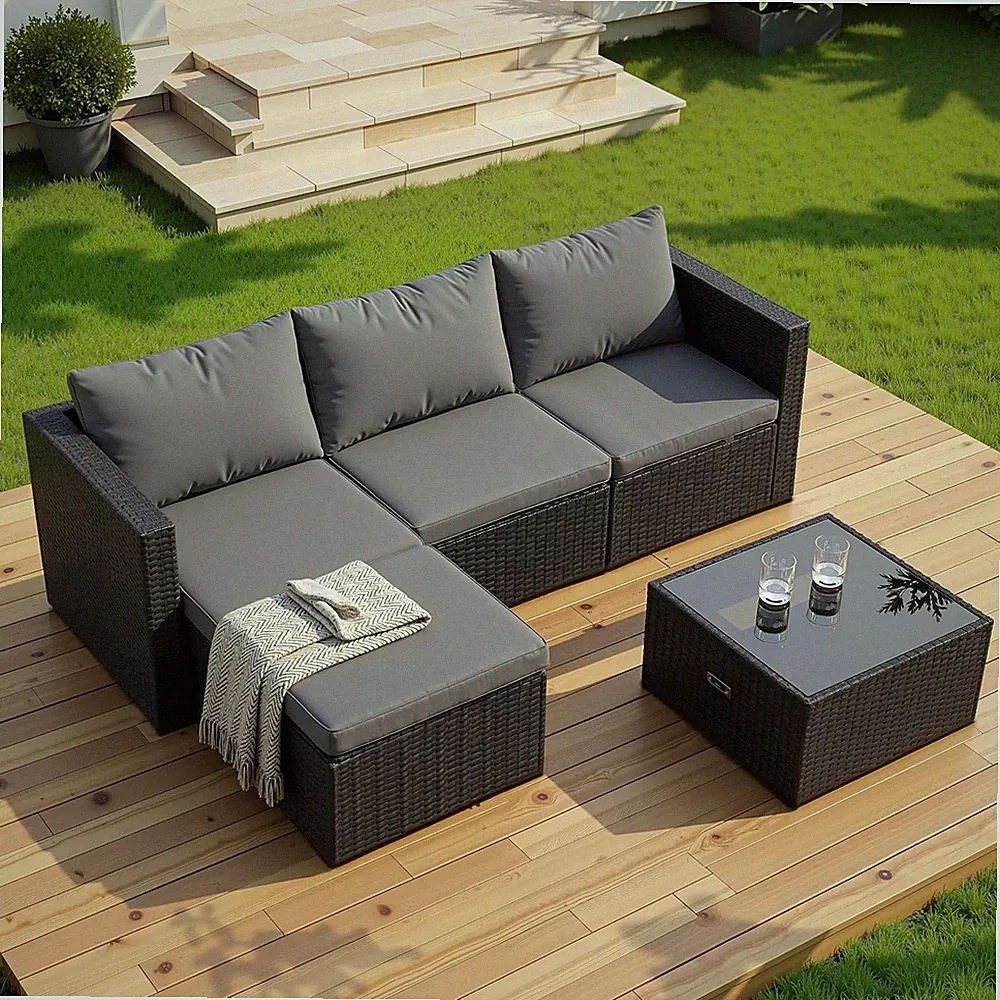 Shintenchi 4 Pieces Patio Furniture Set, 2-In-1 Convertible Sectional Sofa & Cha