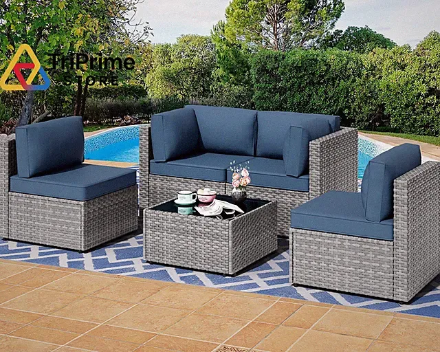 Shintenchi 5 Pieces Outdoor Patio 5 Sets, Aegean Blue/5