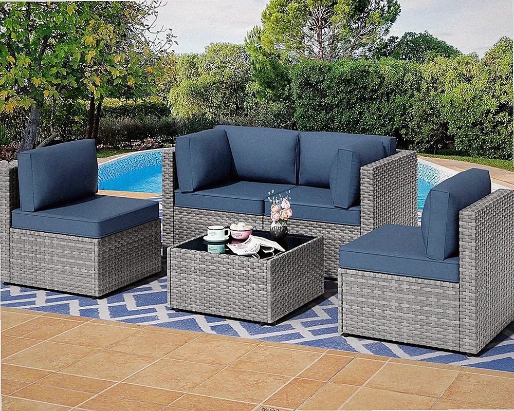Shintenchi 5 Pieces Outdoor Patio Furniture Sets, Patio Sectional Sofa Couch, Gr