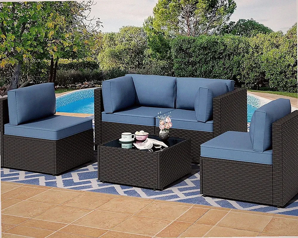 Shintenchi 5 Pieces Outdoor Patio Sectional Sofa Couch, PE Wicker Furniture Sets