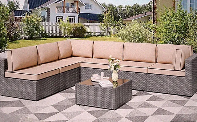 Shintenchi 7 Pieces Outdoor Patio Furniture 7 Sets, Khaki/7