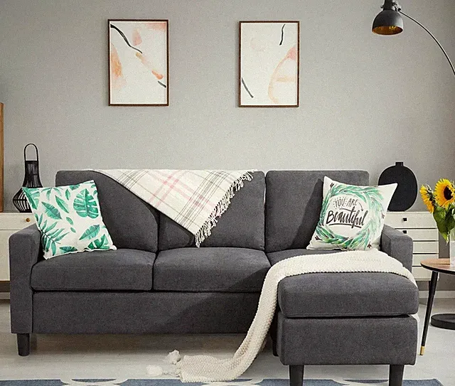 Shintenchi Convertible Sectional Sofa Couch Modern, Linen Fabric L-Shaped Couch