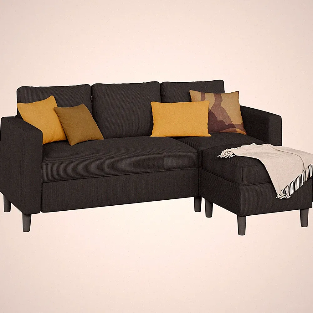 Shintenchi L Shaped Sectional Sofa Couch,Convertible Dark Black/Corduroy