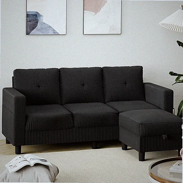 Shintenchi Modern Upholstered Sectional Sofa, L-Shaped Couch with Storage Ottoma