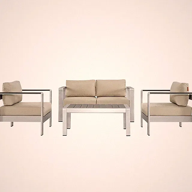 Shore 4 Piece Sectional Sofa Set in Silver Beige