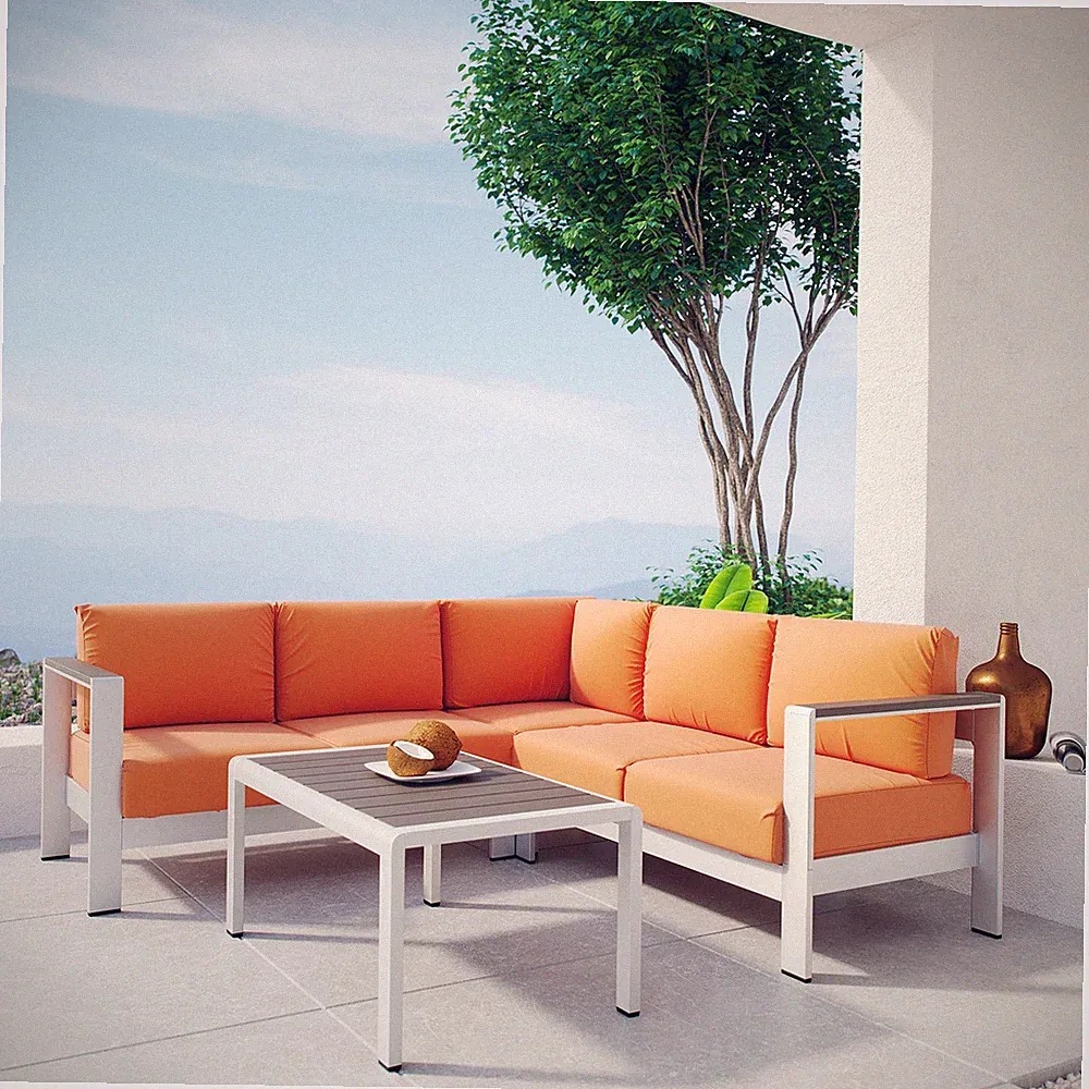 Shore 4 Piece Sectional Sofa Set in Silver Orange