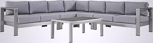 Shore 6-Piece Aluminum Outdoor Patio Sectional Sofa Set in Silver Gray