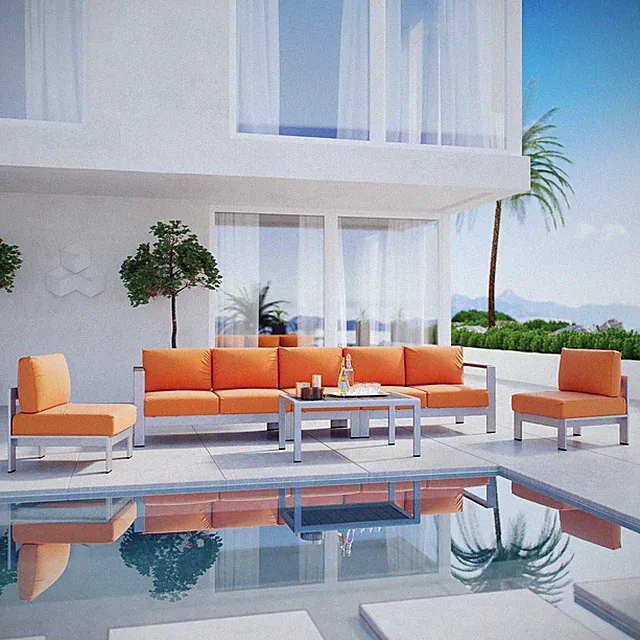 Shore 6 Piece Sectional Sofa Set in Silver Orange