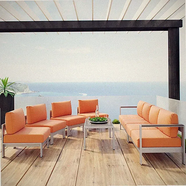 Shore 7 Piece Sectional Sofa Set in Silver Orange