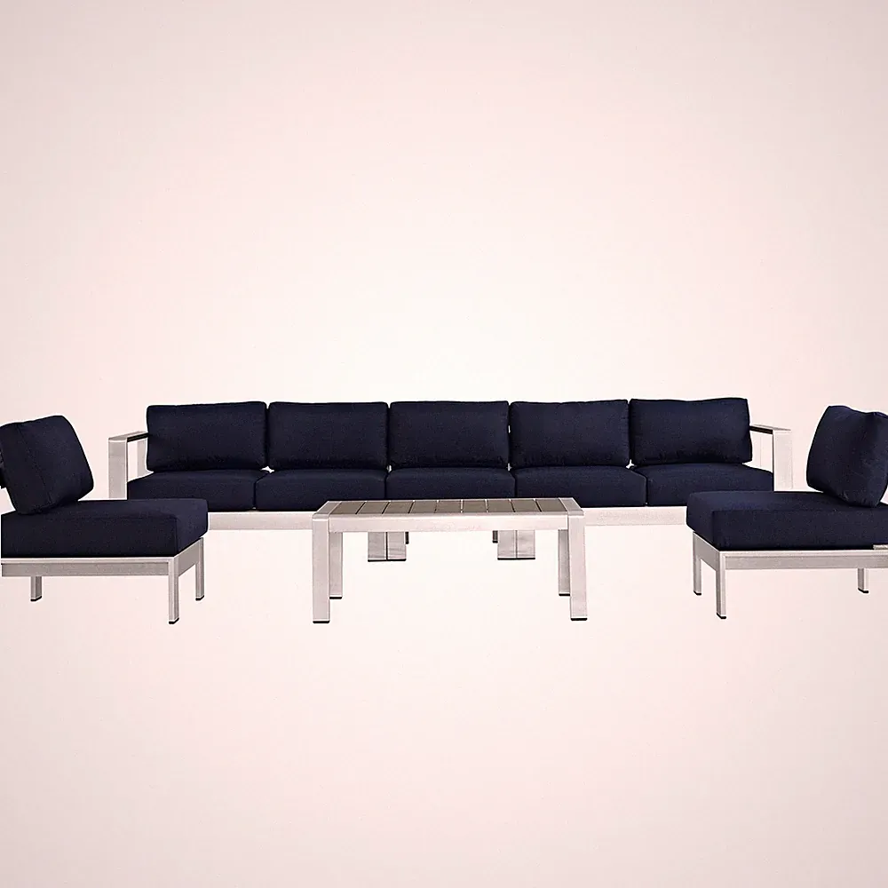 Shore6 Piece Outdoor Patio Aluminum Sectional Sofa Set in Silver Navy