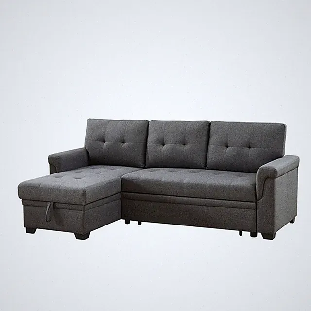 Sierra Dark Gray Fabric Reversible Sleeper Sectional Sofa with Storage Chaise