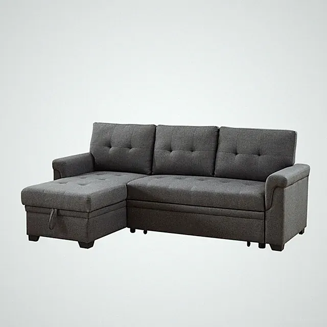 Sierra Dark Gray Fabric Reversible Sleeper Sectional Sofa with Storage Chaise
