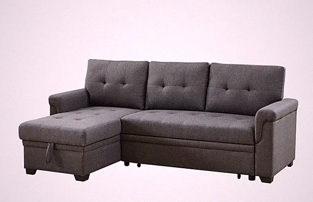 Sierra Dark Gray Linen Reversible Sleeper Sectional Sofa with Storage Chaise