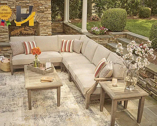 Signature Design 4-Piece L-Shape Clare View Outdoor Sectional for Backyard Beige