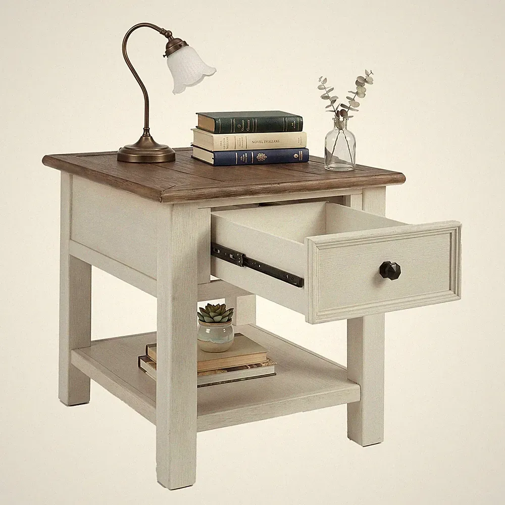 Signature Design by Ashley Farmhouse End Table with Table, Whitewash