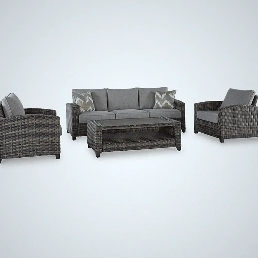 Signature Design by Ashley Oasis Court Gray Outdoor Sofa/Chairs/Table Set of 4