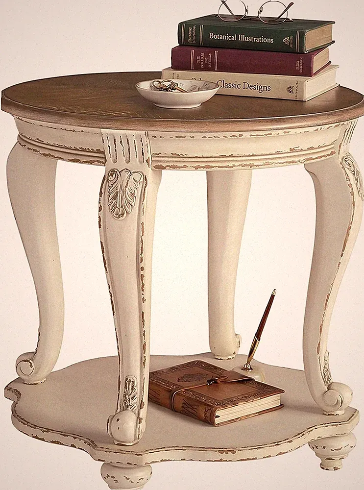 Signature Design by Ashley Realyn round End Table, Cottage-Style Side Table with