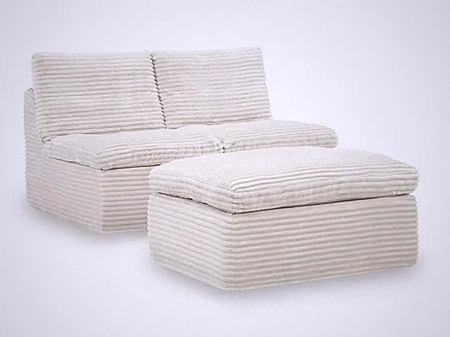 Signature Design by Ashley Vough Modular Armless Chair and Ottoman Set, Ivory