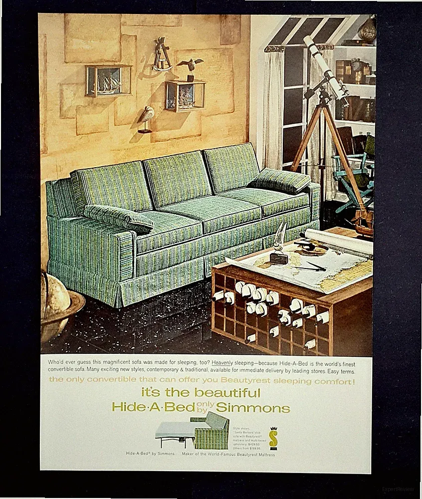 Simmons sofa bed ad vintage 1962 original hide a bed furniture advertisement