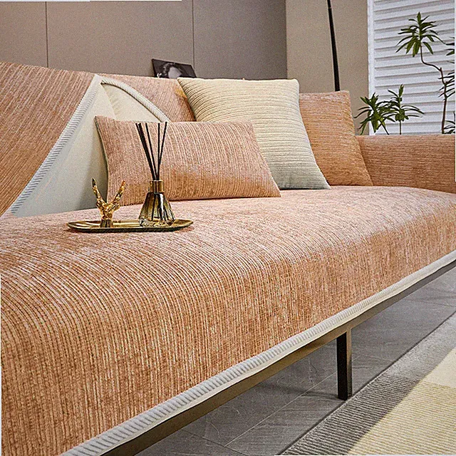 Simple Striped Chenille Anti-Scratch Couch Cover,Washable Anti-Slip Dog Sofa Cov