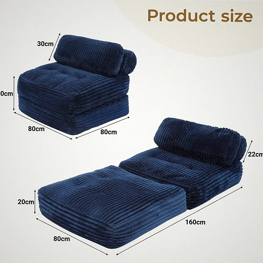 Single Corduroy Convertible Sleeper Sofa - Folding, Pillow Included, Back Sup...