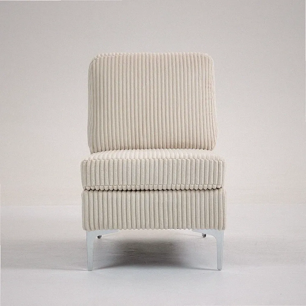 Single Modular Armless Sofa Chair w/ Back Cushion, Corduroy Beige Sectional Seat