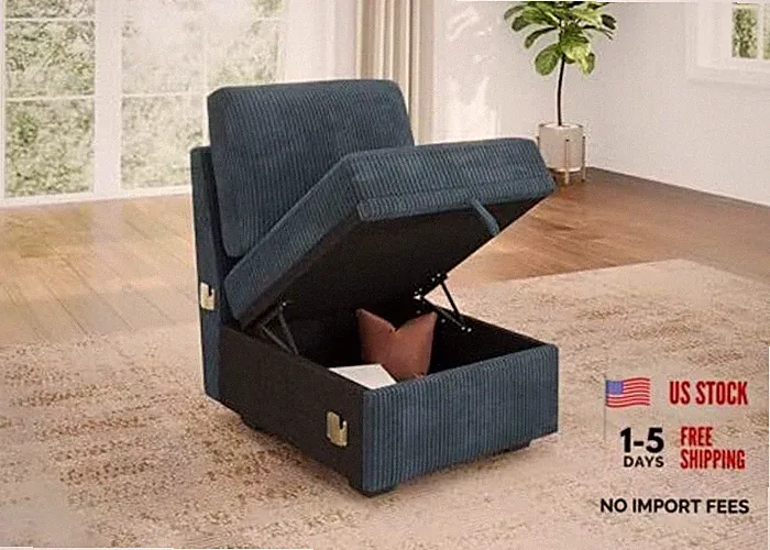 Single Seat for Modular Sectional Sofa, Customizable Armless Velevet Blue