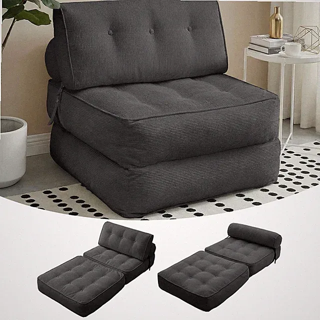 Single Sofa Bed, Convertible Sleeper Folding Chair Bed Couches w/ Dual-Pillow