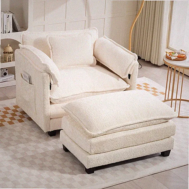 Single Sofa Bed with Detachable Footstool Wide Seat Cushion Double-Layer