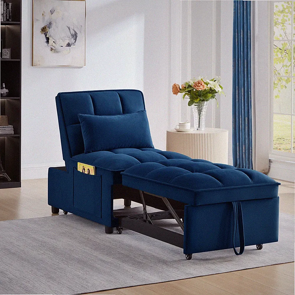 Single Sofa Bed with Storage, Adjustable Backrest, Navy, 68.5" x 24.5"
